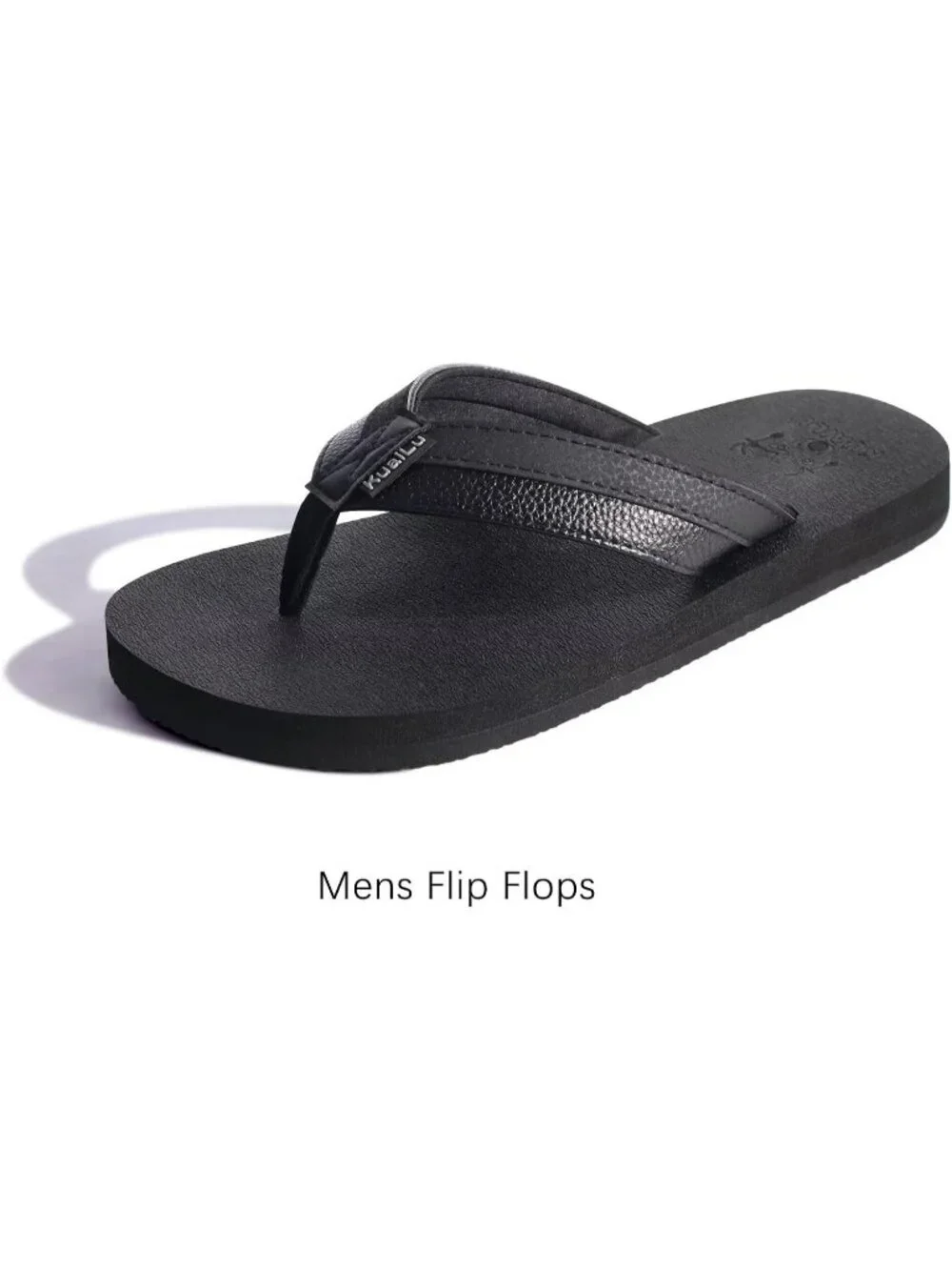 Mens All Black Yoga Mat Leather Flip Flops Slip On Indoor Outdoor Sandal Slipper